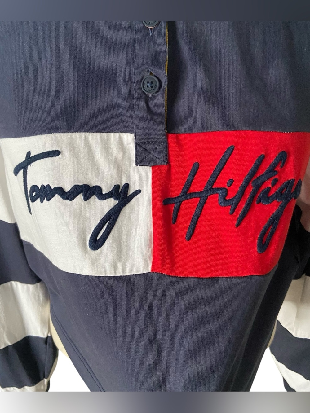 Tommy Hilfiger Long Sleeve Rugby Crop Top Size Large - Picture 2 of 11